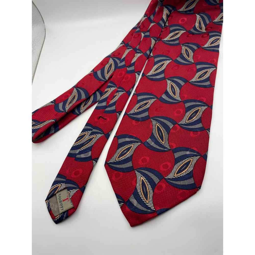 Robert Talbott Studio Mens Red Navy Blue Geometric Silk Tie Made in USA 3.75"